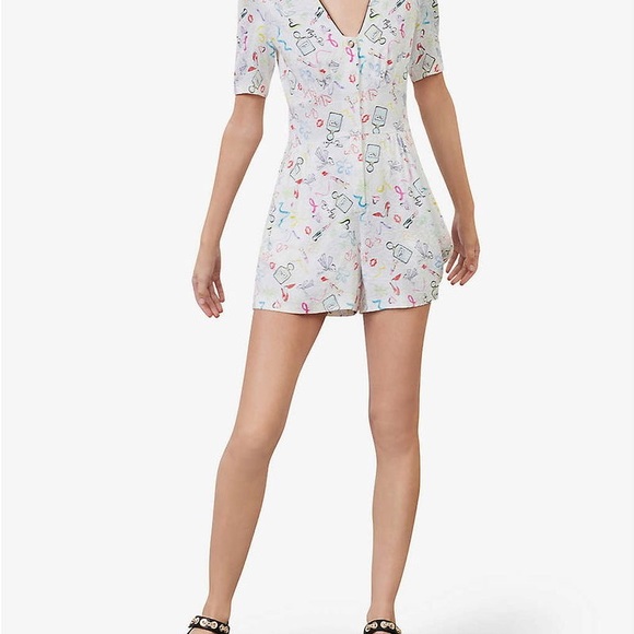 Maje Graphic-Print Lace-Trimmed Woven Playsuit - Picture 9 of 9